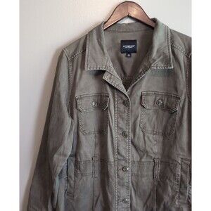 Liverpool Womens XL Utility Jacket Olive Green Military Cargo Button Up Top